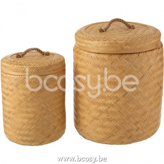 paniers de rangement Jolipa J Line Jline Set De 2 Paniers De Rangement Ronds En Bambou Naturel