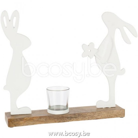 animal animaux statuettes Jolipa J Line Jline Photophore Lapins Bois De Manguier Metal Blanc Naturel