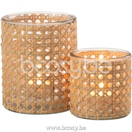J Line Jline Tealight Holder Rattan Glass Transparent Large tea lights holders