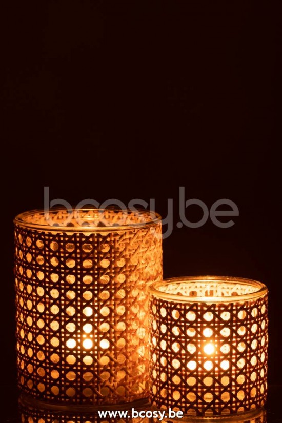 J Line Jline Teelichthalter Rattan Glas Transparent Large t lichthalter teelichtleuchter teelichte