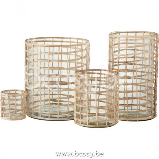 J Line Jline Jolipa 21383 Windlicht Violet Breed Glas Riet Naturel