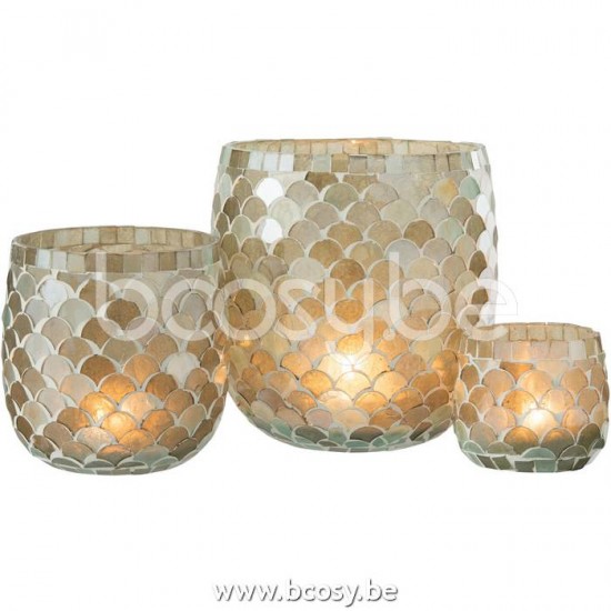 J Line Jline Hurricane Mosaic Glass Aqua Large tea lights holders