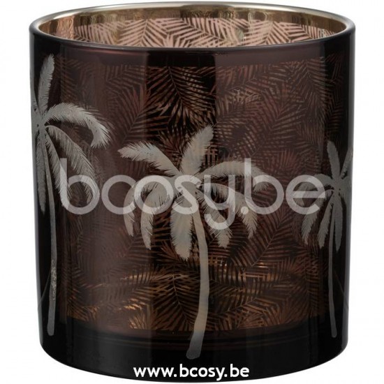 J Line Jline Jolipa 21804 Windlicht Palmboom Glas Bruin Large