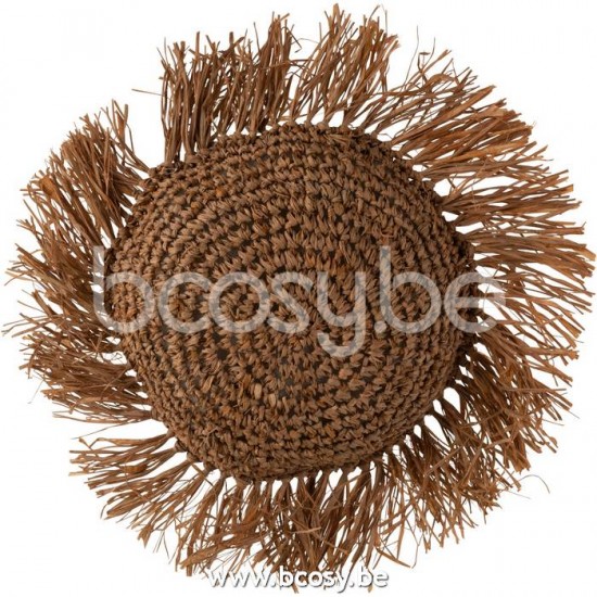 coussins Jolipa J Line Jline Coussin Rond Rotin Raphia Marron