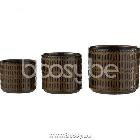 cachepots de fleur Jolipa J Line Jline Cachepot Lignes Ceramique Noir Marron Large