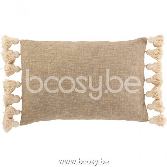 coussins Jolipa J Line Jline Coussin Rectangle Pompon Coton Polyester Taupe