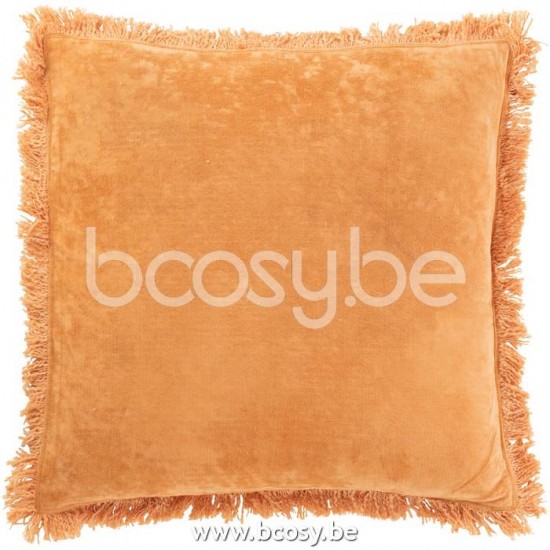 coussins Jolipa J Line Jline Coussin Frange Coton Velours Orange
