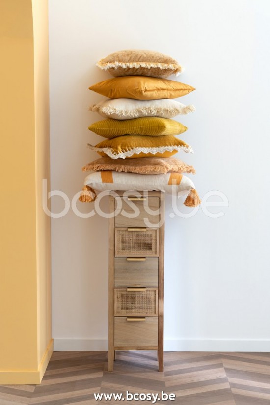 Jline Cojin Flecos Algodon Terciopelo Ocre