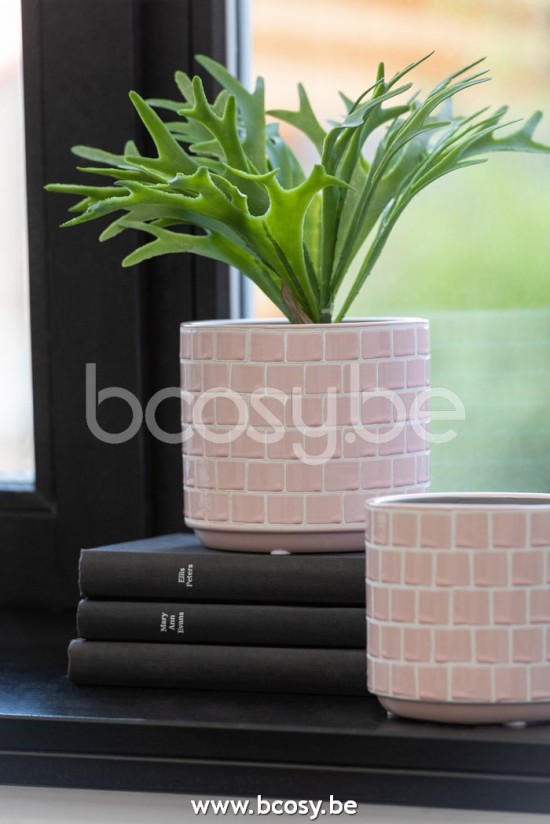 Jline Flowerpot Shiny Square Ceramic Pink Small
