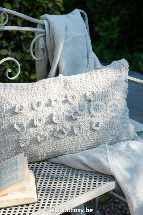 Jline Cojin Rectangulo Encaje Algodon Azul