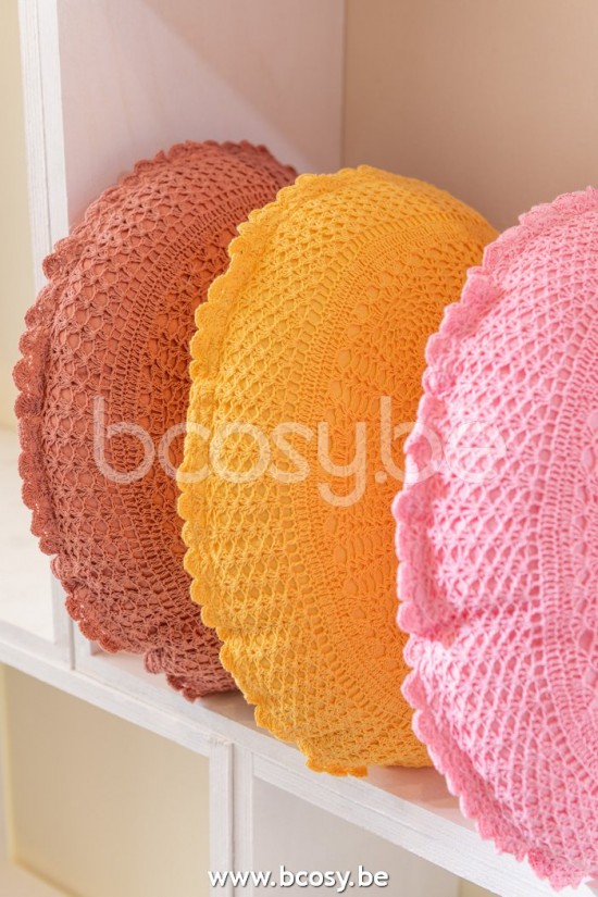 Jline Cojin Redondo Mia Encaje Algodon Ocre