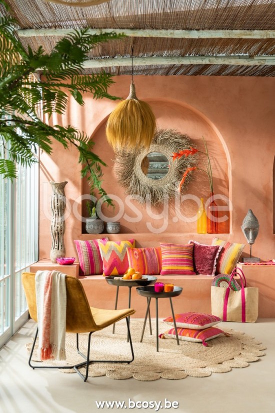 Jline Cojin Cuadrado Anna Grande Surcos Yute Rosa