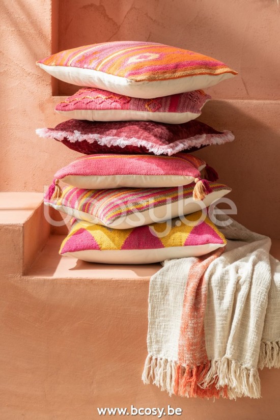 Jline Cojin Vivo Etnico Trenzado Cuadrado Algodon Rosa Violeta