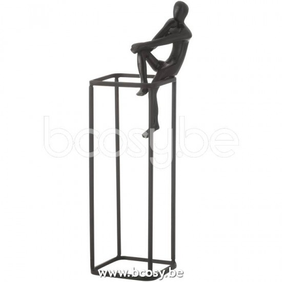 figurines statuettes Jolipa J Line Jline Figurine Pensive Sur Cube Aluminium Noir