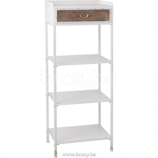 J Line 25001 Rek 1 Lade 3 Legplanken Metaal Wit L55xB38xH140 cm opbergrekken uitstalkasten open kasten