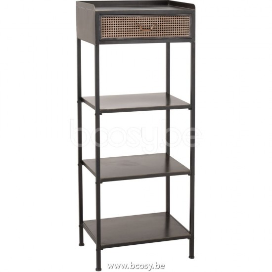 J Line 25006 Rek 1 Lade 3 Legplanken Metaal Zwart L55xB38xH140 cm opbergrekken uitstalkasten open kasten