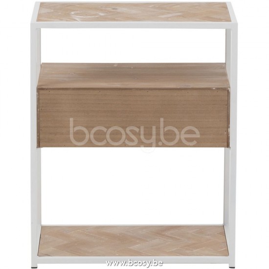 J Line Jline Jolipa 25009 Bijzettafel Zigzag 1 Lade Hout Metaal Naturel Wit