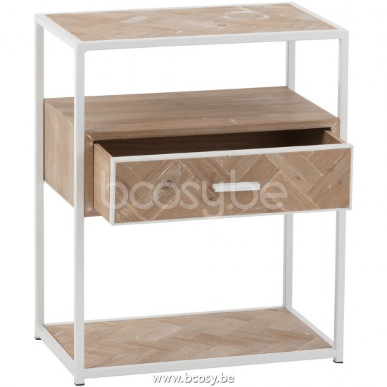 J Line Jline Tavolino Zigzag 1 Cassetto Legno Metallo Naturale Bianco Mesa Auxiliar Zigzag 1 Cajon Madera Metal Natural Blanco
