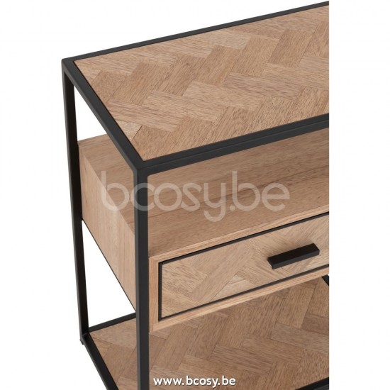 J Line Jline Beistelltisch Zigzag 1 Schublade Holz Metall Naturell Schwarz beistelltische