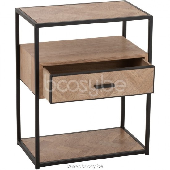 J Line Jline Tavolino Zigzag 1 Cassetto Legno Metallo Naturale Nero Mesa Auxiliar Zigzag 1 Cajon Madera Metal Natural Negro