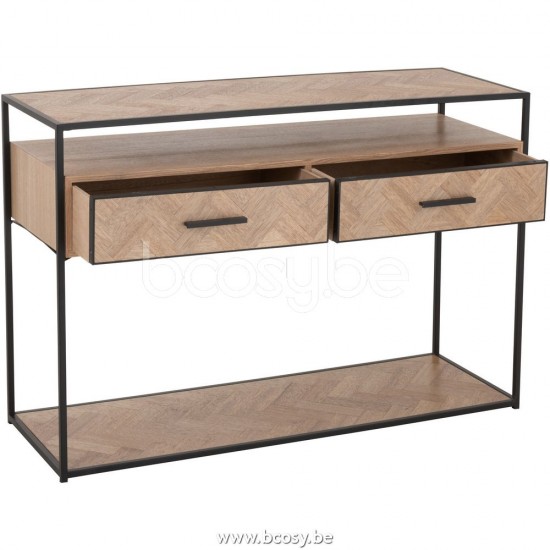 J Line Jline Console Zigzag 2 Cassetti Legno Metallo Naturale Nero Consola Zigzag 2 Cajones Madera Metal Natural Negro