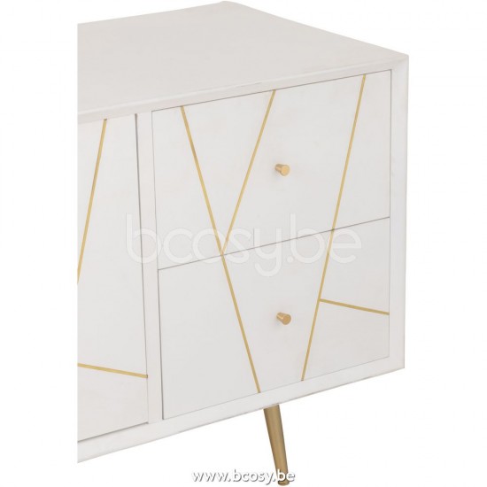 J Line Jline Credenza Righe 4 Cassetti 2 Porte Legno Metallo Bianco Oro Alacena Rayas 4 Cajones 2 Puertas Madera Metal Blanco Oro