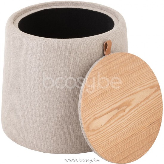 J Line Jline Jolipa 25046 Poef Bijzettafel Rond Textiel Hout Beige