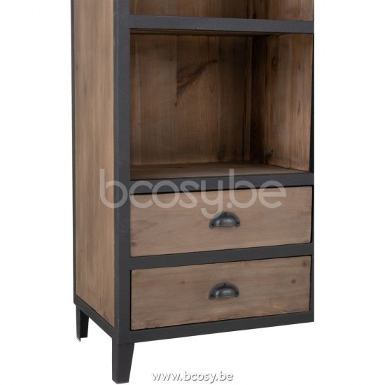 J Line Jline Bookcase 12 Compartments 6 Drawers Wood Metal Natural Black library cupboards bookcases bookshelf bookshelves