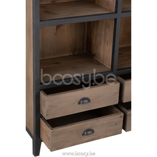 J Line Jline Libreria 12 Scomparti 6 Cassetti Legno Metallo Naturale Nero Biblioteca 12 Compartimentos 6 Cajones Madera Metal Natural Negro