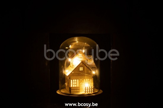 cloches cuvecles clochettes en verre statuettes Jolipa J Line Jline Cloche Hiver Led Maison Bois Verre Naturel