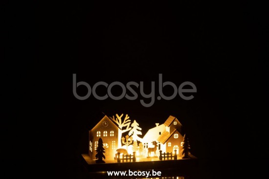 hivers Jolipa J Line Jline Deco Hiver Led Maisons Bois Naturel Blanc Small