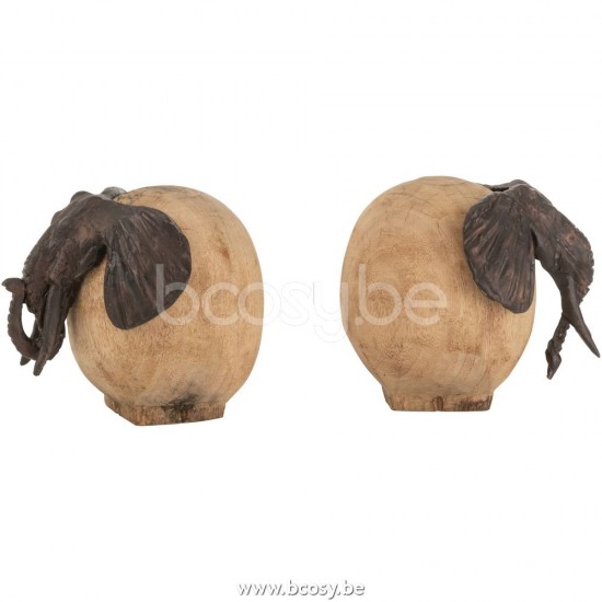 animal animaux statuettes Jolipa J Line Jline Elephant Bois Naturel Bronze Assortment Of 2