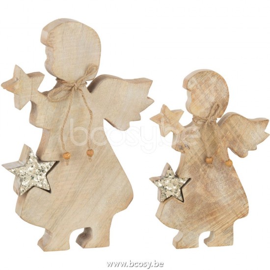 anges statuettes Jolipa J Line Jline Ange Etoile Bois Manguier Brillant L