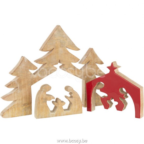 crèches de Noël Jolipa J Line Jline Puzzle Creche Bois Manguier Rouge L