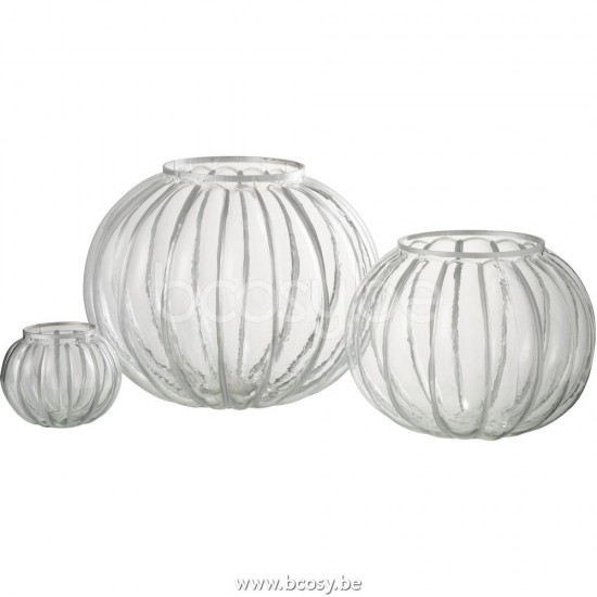 J Line Jline Jolipa 26330 Windlicht Bol Streep Glas Transparant Zilver Large