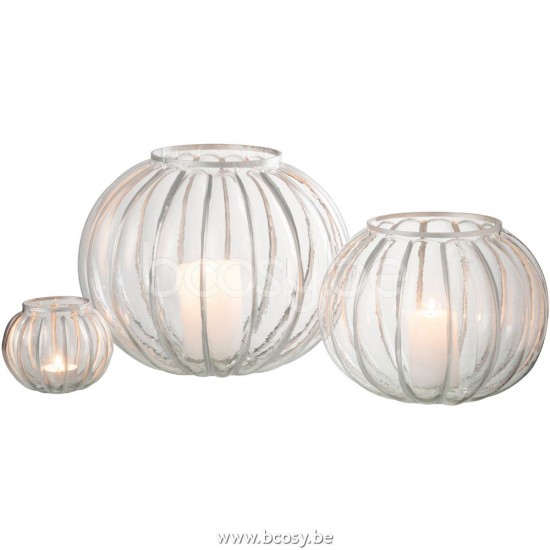 J Line Jline Hurricane Ball Stripe Glass Transparent Silver Large tea lights holders
