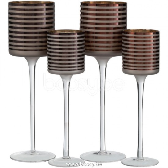 J Line Jline Jolipa 26341 Theelicht Houder Op Voet Strepen Glas Bruin Large