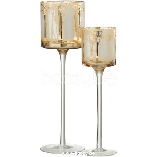 J Line Jline Jolipa 26363 Theelicht Houder Op Voet Bomen Glas Goud Large
