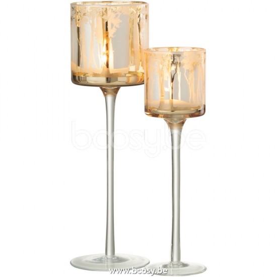 J Line Jline Tealight Holder On Foot Trees Glass Gold Large tea lights holders