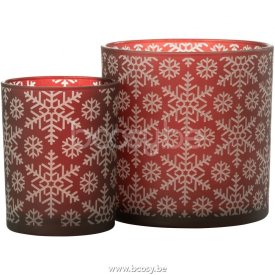J Line Jline Jolipa 26370 Windlicht Sneeuw Glas Rood Large