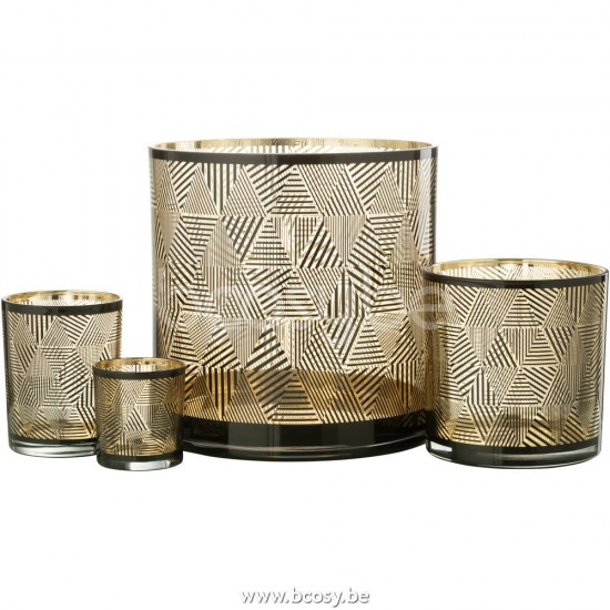 J Line Jline Jolipa 26374 Windlicht Driehoeken Strepen Glas Bruin Large