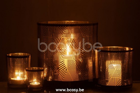 J Line Jline Windlicht Dreiecke Steifen Glas Braun Large t lichthalter teelichtleuchter teelichte