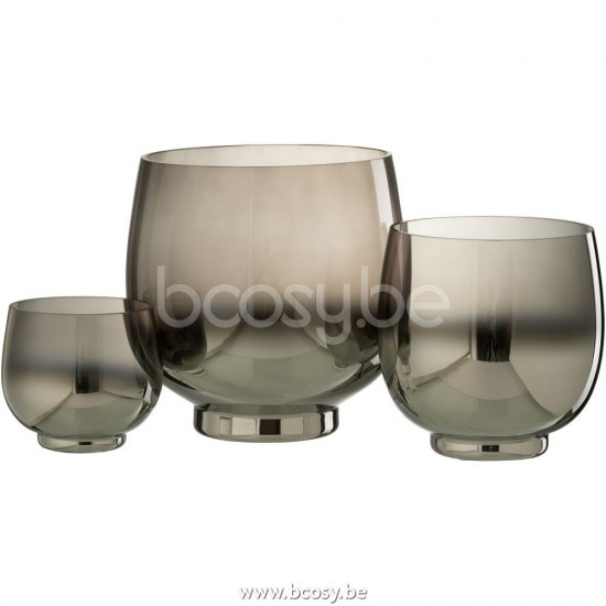 J Line Jline Jolipa 26383 Windlicht Rond Glas Smoke Grijs Zilver Large