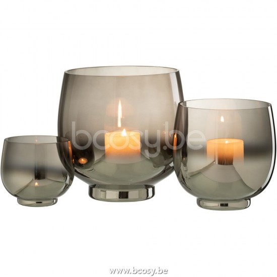 J Line Jline Hurricane Round Glass Smoke Grey Silver Large tea lights holders