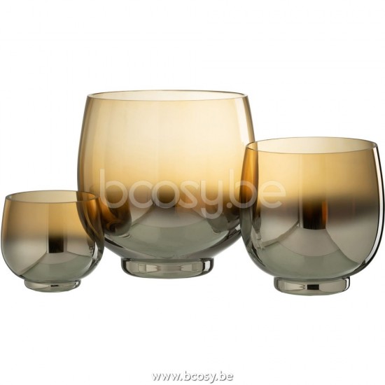 J Line Jline Jolipa 26386 Windlicht Rond Glas Smoke Geel Zilver Large