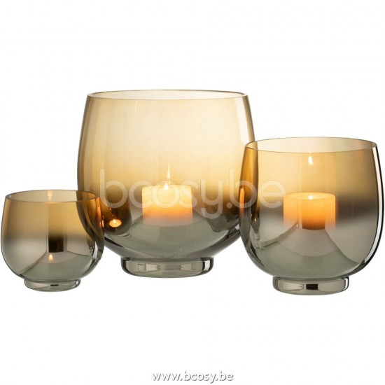 J Line Jline Hurricane Round Glass Smoke Yellow Silver Large tea lights holders