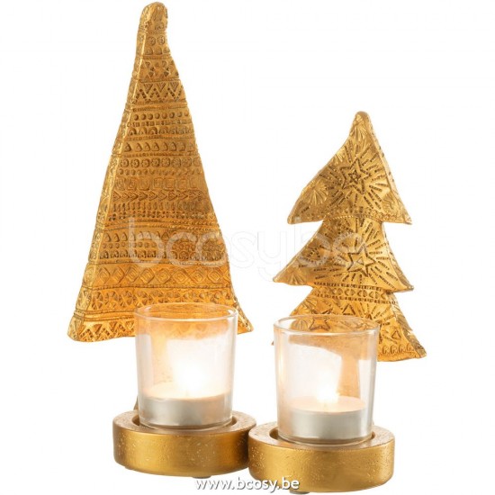 J Line Jline Candle Holder Xmas Tree Poly Gold Large tea lights holders