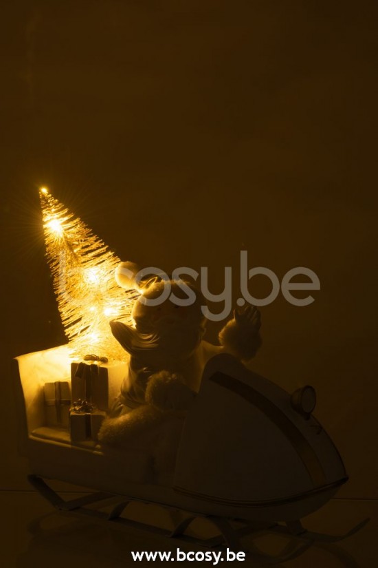 peres noël Jolipa J Line Jline Pere Noel Avec Traîneau Poly Blanc Or