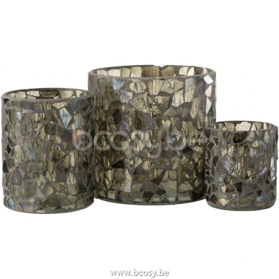 J Line Jline Jolipa 26624 Windlicht Mozaiek Glas Grijs Groen Large