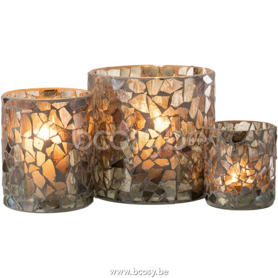 J Line Jline Hurricane Mosaic Glass Grey Green Large tea lights holders